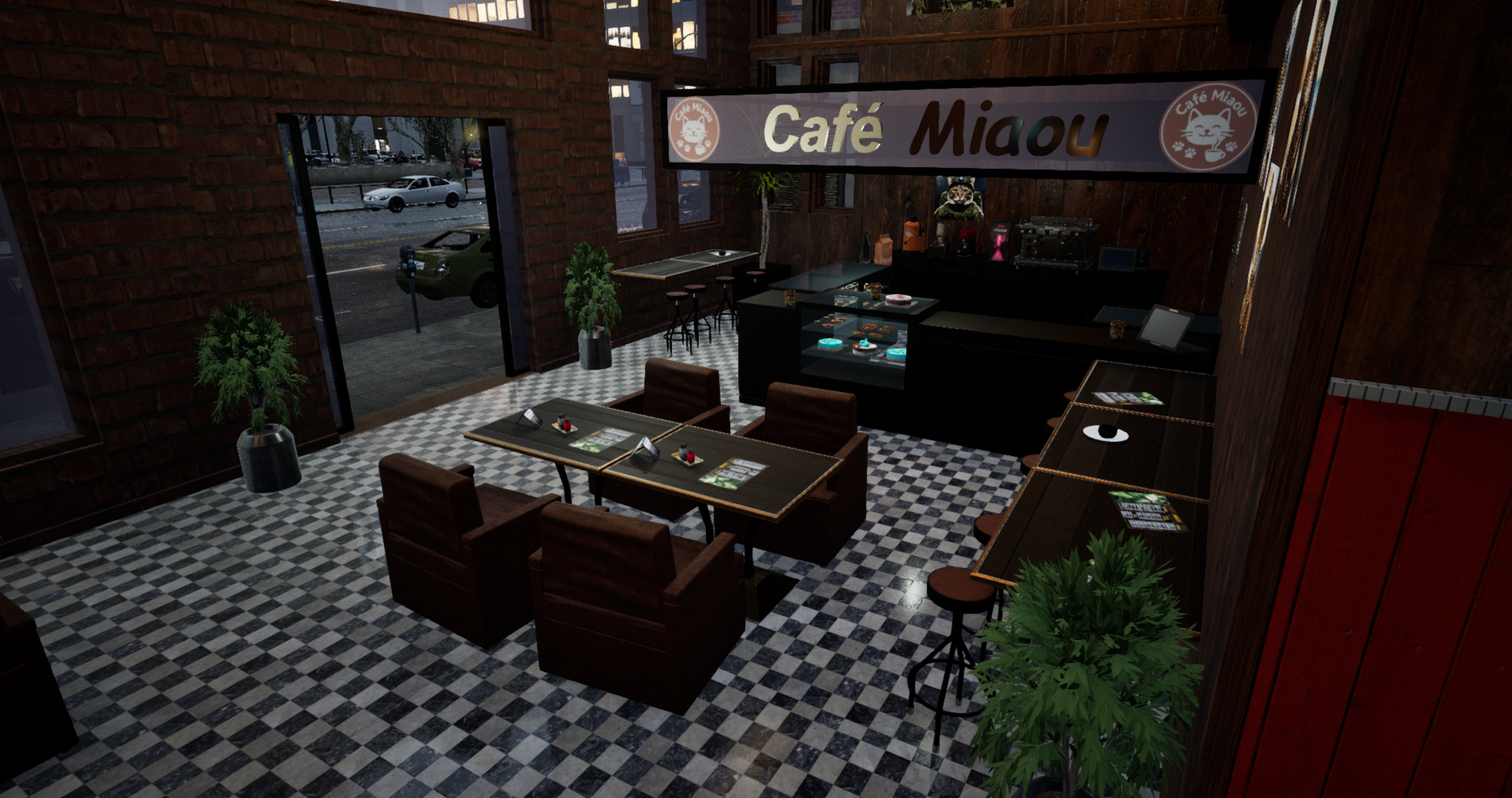 Cafe Cat interior scene view three